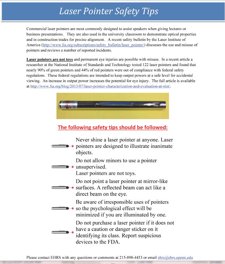 Laser Pointer Safety Tips PennEHRS